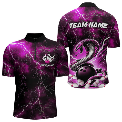 Pink Thunder Lightning Custom Cobra Snake Bowling Quarter-Zip Shirts For Men, Bowling Team Shirt IPHW8899
