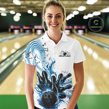Load image into Gallery viewer, Custom Blue Music Flame Bowling Women Polo Shirt, Bowling League Shirt Bowler Jerseys IPHW10994