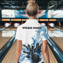 Load image into Gallery viewer, Custom Blue Music Flame Bowling Women Polo Shirt, Bowling League Shirt Bowler Jerseys IPHW10994