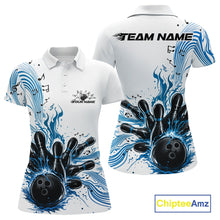 Load image into Gallery viewer, Custom Blue Music Flame Bowling Women Polo Shirt, Bowling League Shirt Bowler Jerseys IPHW10994