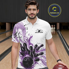 Load image into Gallery viewer, Custom Purple Music Flame Bowling Men Polo Shirt, Bowling League Shirt Bowler Jerseys IPHW10995