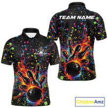 Load image into Gallery viewer, Custom Colorful Splatter Music Flame Bowling Men Polo Shirt, Music Bowling Jerseys IPHW11002