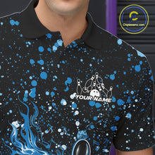 Load image into Gallery viewer, Custom Blue Splatter Music Flame Bowling Men Polo Shirt, Music Bowling Jerseys IPHW11004