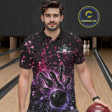 Load image into Gallery viewer, Custom Pink And Purple Splatter Music Flame Bowling Men Polo Shirt, Music Bowling Jerseys IPHW11006