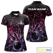 Load image into Gallery viewer, Custom Pink And Purple Splatter Music Flame Bowling Women Polo Shirt, Music Bowling Jerseys IPHW11006