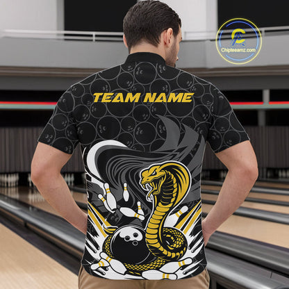 Custom Black And Yellow Cobra Snake Bowling Quarter-Zip Shirts For Men, Cobra Bowling Team Shirt IPHW9699