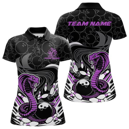 Custom Black And Purple Cobra Snake Bowling Women Polo Shirts, Cobra Bowling Team Shirt IPHW9700