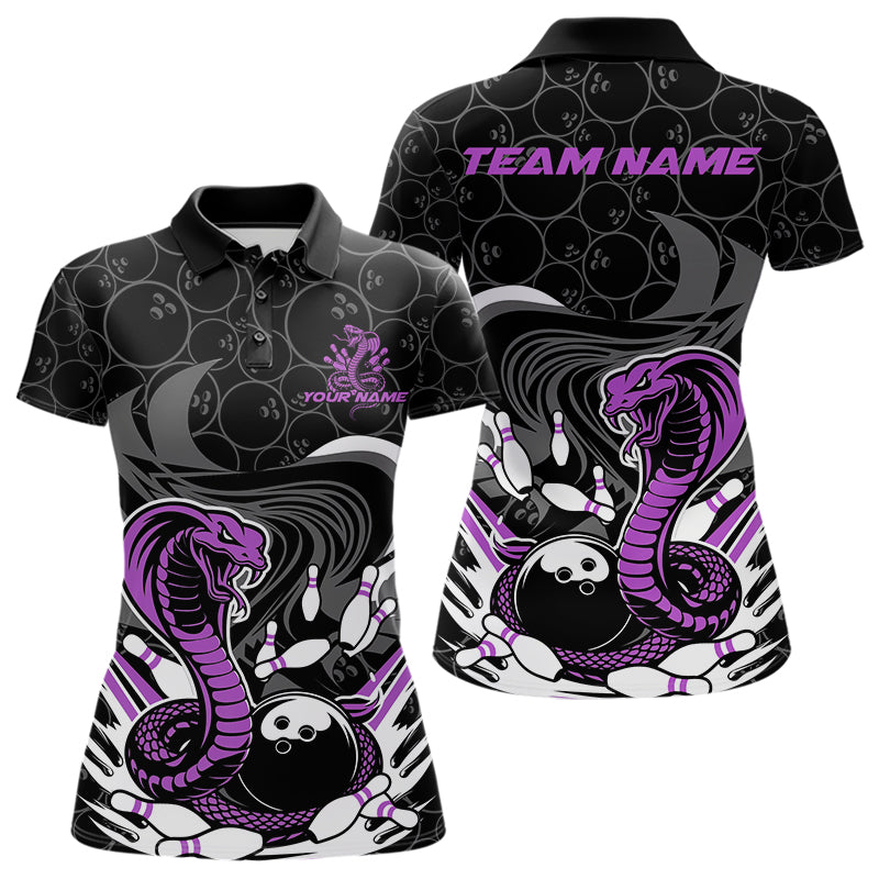 Custom Black And Purple Cobra Snake Bowling Women Polo Shirts, Cobra Bowling Team Shirt IPHW9700