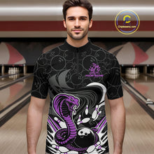 Load image into Gallery viewer, Custom Black And Purple Cobra Snake Bowling Quarter-Zip Shirts For Men, Cobra Bowling Team Shirt IPHW9700