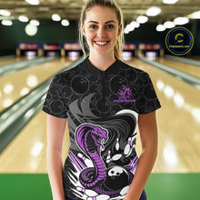 Load image into Gallery viewer, Custom Black And Purple Cobra Snake Bowling Women Quarter-Zip Shirts, Bowling Team Shirt IPHW9700