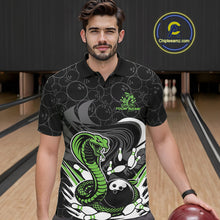 Load image into Gallery viewer, Custom Black And Green Cobra Snake Bowling Polo Shirts For Men, Cobra Bowling Team Shirt IPHW9701