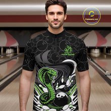 Load image into Gallery viewer, Custom Black And Green Cobra Snake Bowling Quarter-Zip Shirts For Men, Cobra Bowling Team Shirt IPHW9701