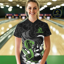 Load image into Gallery viewer, Custom Black And Green Cobra Snake Bowling Women Quarter-Zip Shirts, Bowling Team Shirt IPHW9701