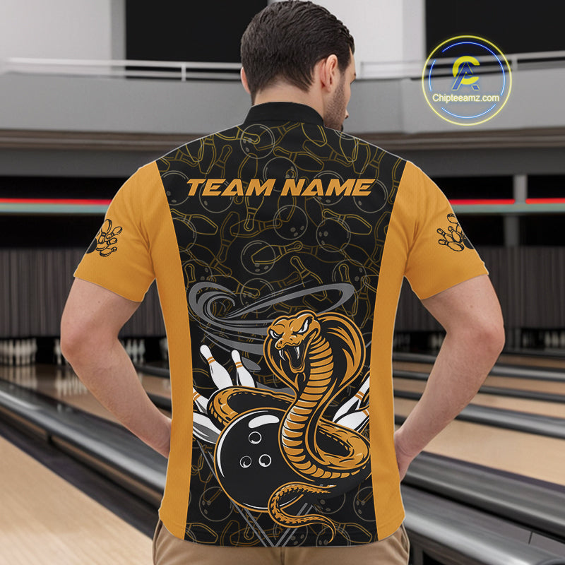 Custom Yellow Cobra Snake Bowling Team Men Quarter-Zip Shirts, Bowling Pattern Shirt IPHW9703