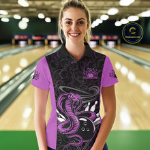 Load image into Gallery viewer, Custom Purple Cobra Snake Bowling Team Women Polo Shirts, Bowling Pattern Shirt IPHW9705