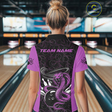 Load image into Gallery viewer, Custom Purple Cobra Snake Bowling Team Women Polo Shirts, Bowling Pattern Shirt IPHW9705