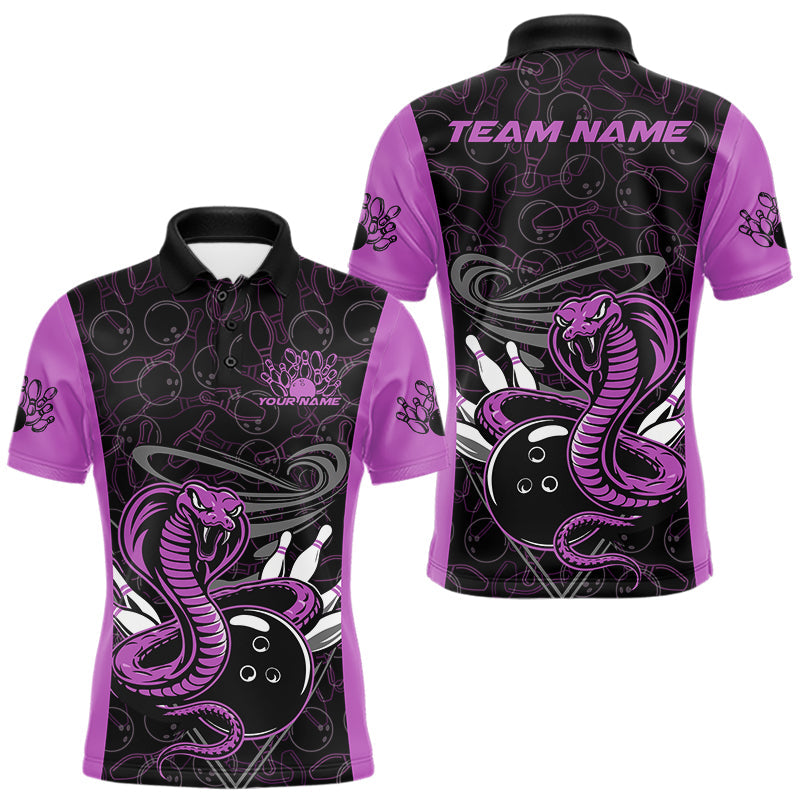 Custom Purple Cobra Snake Bowling Team Men Polo Shirts, Bowling Pattern Shirt IPHW9705