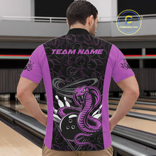 Load image into Gallery viewer, Custom Purple Cobra Snake Bowling Team Men Quarter-Zip Shirts, Bowling Pattern Shirt IPHW9705