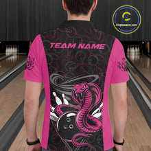 Load image into Gallery viewer, Custom Pink Cobra Snake Bowling Team Men Polo Shirts, Bowling Pattern Shirt IPHW9707