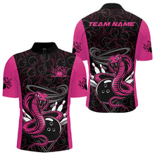 Load image into Gallery viewer, Custom Pink Cobra Snake Bowling Team Men Quarter-Zip Shirts, Bowling Pattern Shirt IPHW9707
