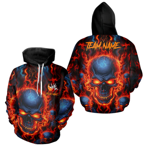 Flame Skull Custom Bowling Hoodie Shirts For Men And Women, Team Bowling Jerseys Halloween Outfit IPHW5245