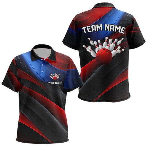 Custom Red And Blue Us Bowling Kid Polo Shirt, Patriotic Team Bowling League Shirts IPHW5247