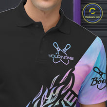 Load image into Gallery viewer, Custom Hologram Flame Strike Bowling Polo Shirts For Men, Bowling Team Bowler Outfit IPHW9859