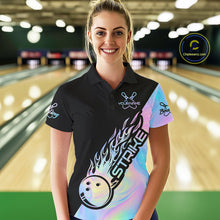 Load image into Gallery viewer, Custom Hologram Flame Strike Bowling Polo Shirts For Women, Bowling Team Bowler Outfit IPHW9859