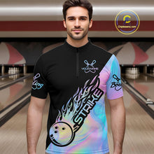 Load image into Gallery viewer, Custom Hologram Flame Strike Bowling Quarter-Zip Shirts For Men, Bowling Team Bowler Outfit IPHW9859