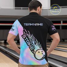 Load image into Gallery viewer, Custom Hologram Flame Strike Bowling Quarter-Zip Shirts For Men, Bowling Team Bowler Outfit IPHW9859