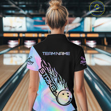 Load image into Gallery viewer, Custom Hologram Flame Strike Bowling Women Quarter-Zip Shirt, Bowling Team Bowler Outfit IPHW9859