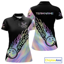Load image into Gallery viewer, Custom Hologram Flame Strike Bowling Polo Shirts For Women, Bowling Team Bowler Outfit IPHW9860