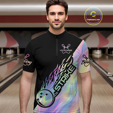 Load image into Gallery viewer, Custom Hologram Flame Strike Bowling Quarter-Zip Shirts For Men, Bowling Team Bowler Outfit IPHW9860