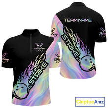 Load image into Gallery viewer, Custom Hologram Flame Strike Bowling Quarter-Zip Shirts For Men, Bowling Team Bowler Outfit IPHW9860