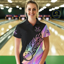 Load image into Gallery viewer, Custom Hologram Flame Strike Bowling Polo Shirts For Women, Bowling Team Bowler Outfit IPHW9861