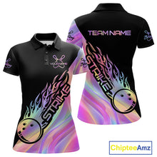 Load image into Gallery viewer, Custom Hologram Flame Strike Bowling Polo Shirts For Women, Bowling Team Bowler Outfit IPHW9861