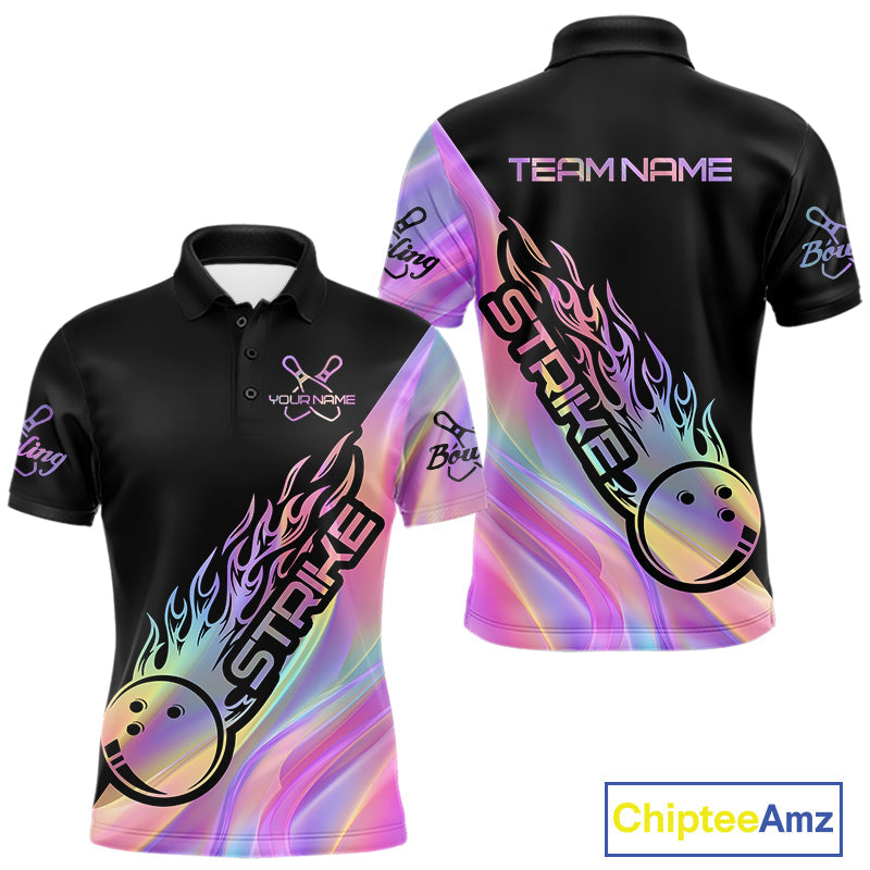 Custom Hologram Flame Strike Bowling Polo Shirts For Men, Bowling Team Bowler Outfit IPHW9861