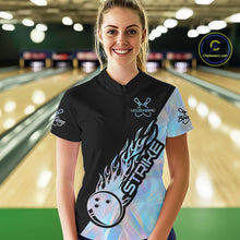 Load image into Gallery viewer, Custom Hologram Flame Strike Bowling Women Quarter-Zip Shirt, Icy Crystal Bowling Shirt IPHW9862