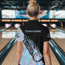 Load image into Gallery viewer, Custom Hologram Flame Strike Bowling Women Quarter-Zip Shirt, Icy Crystal Bowling Shirt IPHW9862