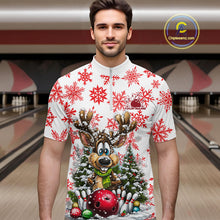 Load image into Gallery viewer, Custom Cute Funny Reindeer Christmas Bowling Men Quarter-Zip Shirts, Xmas Team Bowling Shirt IPHW10113