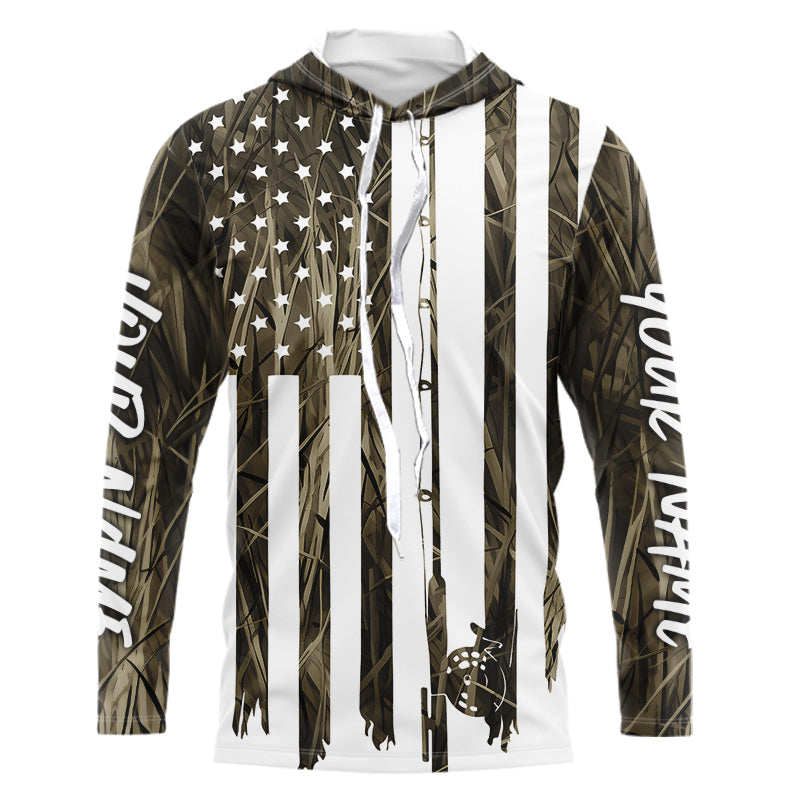 Custom Camouflage US Flag Fishing Rod Patriotic Long Sleeve Hooded Fishing Shirts IPHW8154