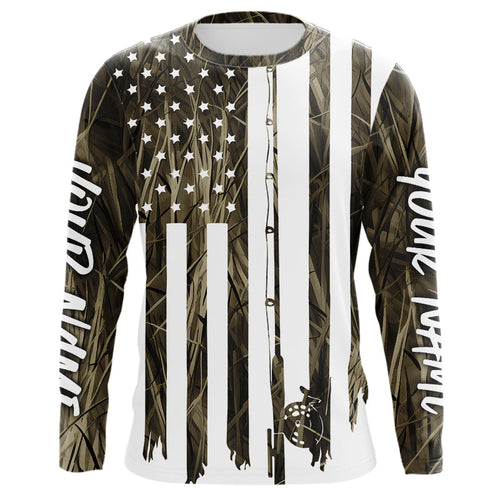 Custom Camouflage US Flag Fishing Rod Patriotic Long Sleeve Fishing Shirts IPHW8154