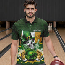 Load image into Gallery viewer, Custom Irish Flag St Patricks Day Bowling Polo Team Shirts For Men, Skull Leprechaun Bowling IPHW8594