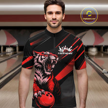 Load image into Gallery viewer, Custom Black And Red Tiger Bowling Team Men Shirt, Bowling League Shirt Bowler Uniform IPHW10775