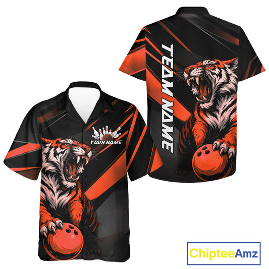 Custom Black And Orange Tiger Bowling Team Men And Women Shirt, Bowling League Shirt Bowler Uniform IPHW10776