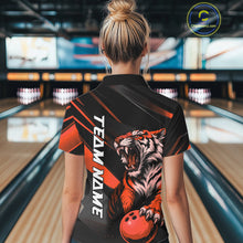 Load image into Gallery viewer, Custom Black And Orange Tiger Bowling Team Women Shirt, Bowling League Shirt Bowler Uniform IPHW10776