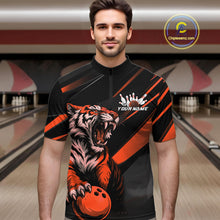 Load image into Gallery viewer, Custom Black And Orange Tiger Bowling Team Men Shirt, Bowling League Shirt Bowler Uniform IPHW10776