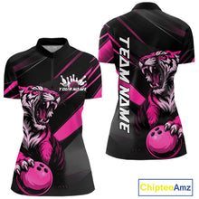 Load image into Gallery viewer, Custom Black And Pink Tiger Bowling Women Shirt, Bowling League Shirt Bowler Uniform IPHW10777