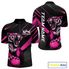 Load image into Gallery viewer, Custom Black And Pink Tiger Bowling Team Men Shirt, Bowling League Shirt Bowler Uniform IPHW10777