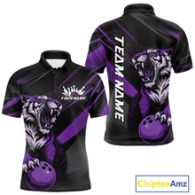 Load image into Gallery viewer, Custom Black And Purple Tiger Bowling Team Men Shirt, Bowling League Shirt Bowler Uniform IPHW10778